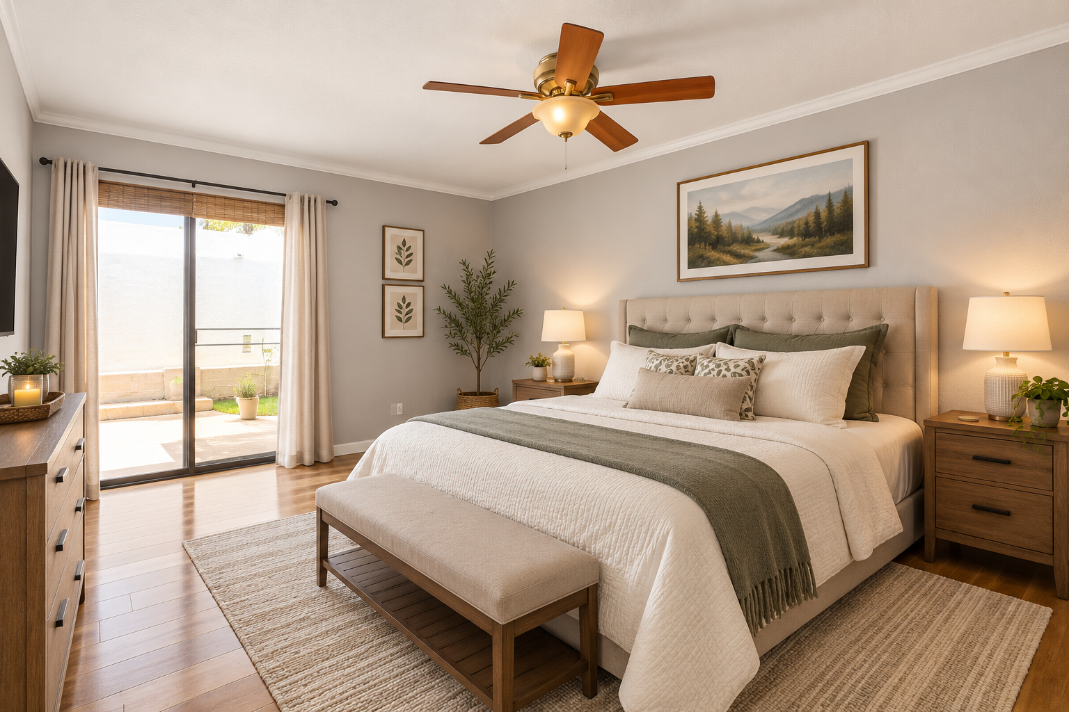 Master bedroom staged